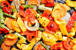 烤的,蔬菜,图像,格子烤肉,胡瓜,灯笼椒,素食,西红柿,白色,彩色图片