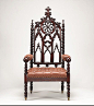 1850 American (New York) Armchair at the Metropolitan Museum of Art, New York - From the curators' comments: "This boldly ornamented chair features an architecturally inspired pointed arch and a tracery back with a central rose-window design. The ros