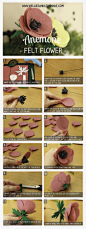 Anemone felt flower step by step tutorial and free pattern included. Click…: 