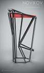 Octa Stool - Grey metallic frame with red leather seat by Novikov Designs www.novikovdesigns.co.uk