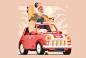 ILLUSTRATION  vector Travel trip vintage Fashion  bird vehicles Cat dog