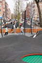 Project: Potgieterstraat  Designers: Carve Landscape Architecture  Location: Amsterdam, The Netherlands    Carve’s intervention was firstly to rethink the street into a play street, accessible only to bikes and pedestrians. All surface materials were remo