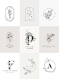 手绘插画图案logo设计合集花卉线稿字母标
