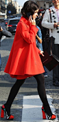 Red coat on Miroslava Duma #pfw #streetstyle