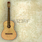 music grunge background acoustic guitar on beige