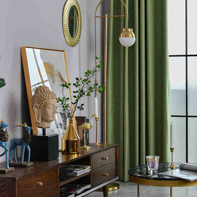 轻奢美式窗帘客厅绿色布遮光卧室打孔窗帘定...