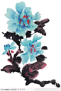 中国国画之花类植物-蓝色牡丹
