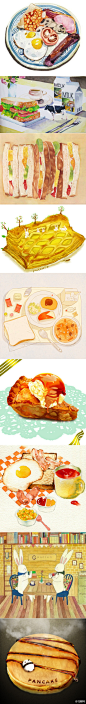 超萌的清新早餐小插画，画食物的吃货真有爱，今天早上你吃了什么？http://t.cn/zjnJNLH