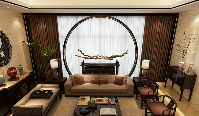 典雅与时尚并存新中式客厅家居装修效果图