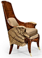 Guardian Angel Wings Chair. A spectacular gilded and finely carved French Empire style chair with scooped back, the walnut veneers around a pair of minutely detailed wings.: 