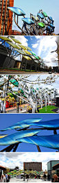 設計物語LAI：#景观物语#2012年伦敦奥运会装置艺术设计／ Studio Egret West／雕塑由钛合金玻璃塑料GRP构成，形成了73朵叶片形象，设计采用了BIM科技与物理应用科技来测试这些叶片对环境影响。每片叶子都能自由浮动，可重复，焊接在一起。http://t.cn/zON3lJZ