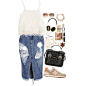 A fashion look from January 2016 featuring white crop top, denim skirt and new balance sneakers. Browse and shop related looks.