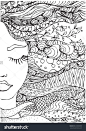 ink doodle womans face and flowing coloring page zendala