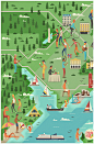 Monocle 78 - Oslo Feature : We illustrated two maps of Oslo for a feature in issue 78 of Monocle Magazine. The map depicted typical aspects of life in Norway's capital city and surrounds, including an array of landmarks and well known buildings. We also c