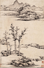 弘仁——《仿倪山水》无题 山水立轴欣赏 | 
清|弘仁(1610-1664)，俗名江韬，字六奇，又名舫，字鸥盟。明亡后于武夷山为僧，字渐江，号梅花古衲。安徽歙县人，清初四画僧之一。擅山水，初学宋人，晚法萧云从、倪瓒等，笔法清刚简逸，意趣高洁俊雅。"新安画派"创始人，和查士标、孙逸、汪之瑞并称"新安四大家"。兼写梅竹，工诗。