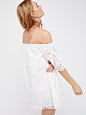 Free People Battenburg Off-The-Shoulder Mini Dress : Battenburg Off-The-Shoulder Mini Dress | So sweet cotton mini dress featuring a femme off-the-shoulder neckline with a subtle checked print and cute crochet accents throughout.  

* Elastic at the neckl