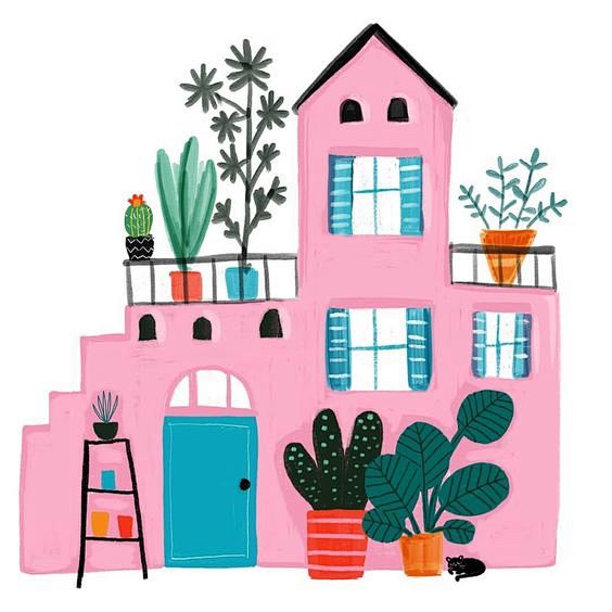 pink house illustrat...