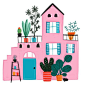 pink house illustration 
