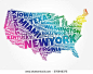 USA Map word cloud collage with most important cities