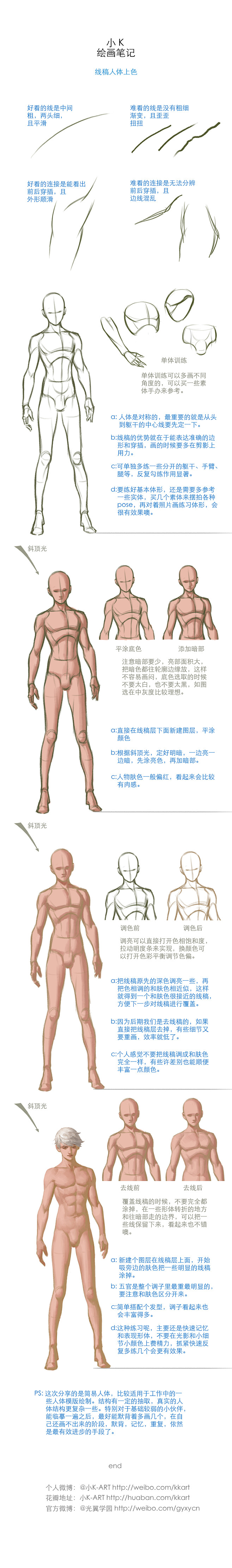 【小K绘画笔记】
〖线稿人体上色〗。
个...