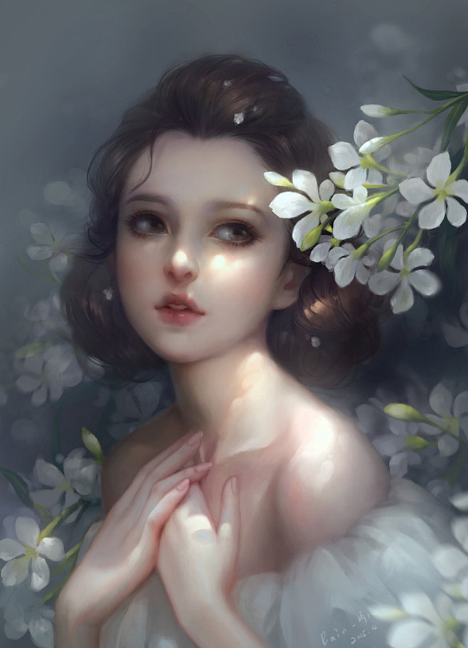 四月芳菲-bain-片片_插画,少女,花...