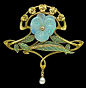 Henri Teterger art nouveau pansy pendant brooch. Gold, opal, plique-a-jour enamel, diamond & pearl. Can be worn as a pendant. French, circa 1900: 