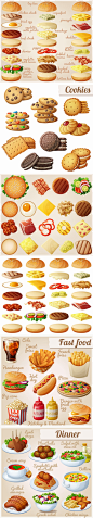 快餐与饼干食物图标矢量 6EPS   - PS饭团网