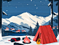 冬季露营水海洋艺术艺术品镇围巾火篝火吉他树性质景观山雪天空质地冷气氛露营帐篷