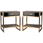 Pair of French Ebonized Oak and Bronze Tables