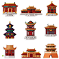 中国古代建筑插画矢量素材