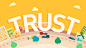 The word 'TRUST' looms over a colourful animated highway