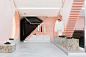 Geometric Shapes & Steps Details Inside 'Novelty' San Pedro Store by Anagrama. : Bold geometry, contrasting shapes and pitch-perfect peachy shades feature throughout Anagrama's interior for this fashion retailer in San Pedro, Mexico.