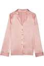 I.D. Sarrieri - Chantilly lace-paneled silk-blend satin pajama shirt : Blush silk-blend satin and lace Button fastenings through front 65% silk, 15% polyamide, 15% cotton, 5% elastane Machine wash