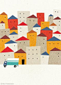 Moving #town #illustration #poster #houses #car