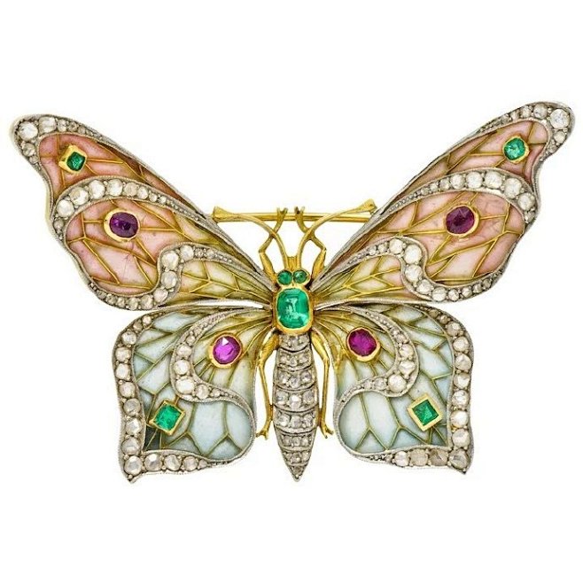 栩栩如生的新艺术风格蝴蝶造型古董胸针。新...