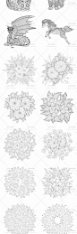 618号黑白线稿白描花卉动物神话人物填涂色本秘密花园风矢量素材-淘宝网