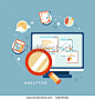 flat design icon set of website SEO optimization, programming process and web analytics elements - stock photo