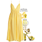 A fashion look from March 2017 featuring yellow ruffle dress, high heel platform sandals and gold statement ring. Browse and shop related looks.