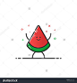 Vector Illustration Of Funny Watermelon Character Cartoon Isolated In Line Style. Linear Red And Green Cute Fruit Icon With Face Smile. Flat Design For Banner And Mobile App. Outline Vegan Expression. - 508141687 : Shutterstock