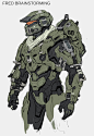 Fred- 104 early concept for Halo 5, Kory Hubbell : These are the result of me exploring the idea of Fred's armor/costume early on. Robogabo ended up designing the final spartan teams, but these were super fun.