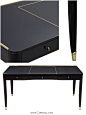 One Fifth Paris Desk by Ralph Lauren-Black Lacquered with Gold Accents: 