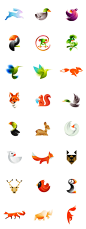 Colorful animal logos created by Ivan Bobrov, a Barnaul, Russian Federation based logo designer. The set consists of differently illustrated birds, foxes, a deer, a frog, and other lovely designed animals. #Logo#