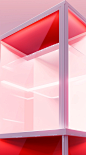 A stand featuring a red light and shelf, in the style of angular abstraction, 8k resolution, washington color school, glazed surfaces, light white and light magenta, distinct framing, screen format