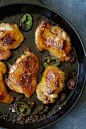 Top down view of Vietnamese sweet caramel chicken thighs.