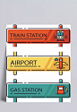 火车站机场路牌|矢量PNG,路牌,卡通路牌,火车站,飞机场,彩色路牌,加油站,卡通元素,手绘/卡通