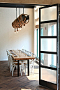 Contemporary dining chandelier with nautical and industrial style.  http://designskool.net/wp-content/uploads/2012/06/WB-private-dining.jpg