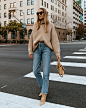 Fashion Jackson Wearing Anine Bing Sydney Sweater in Camel Turtleneck Sweater AGOLDE 90s Jeans Nude Pumps Chanel 19 Beige Handbag Street Style