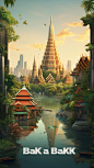 泰国大皇宫旅游风景插画海报