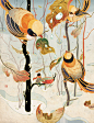 【Victo Ngai 不一样的中国风】香港插画师Victo Ngai，中文名字倪传是2014年登上福布斯艺术榜最年轻的插画师，她的插画作品被喻为“用东方的色彩展现了西方的哲学”。舞动的金鸡，绚丽的锦鲤，后羿射日，猴子捞月，流畅飘逸的线条，偏灰却又饱满的色彩，作品造型带着浓郁的神话色彩。画面细节感充足， ​​​​...展开全文c