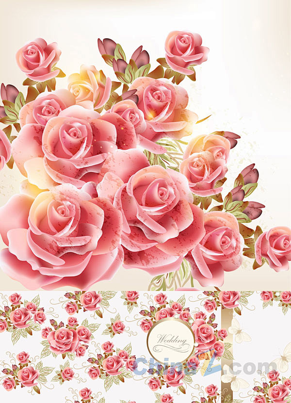 粉色玫瑰矢量婚礼邀请卡 ---免费素材下...